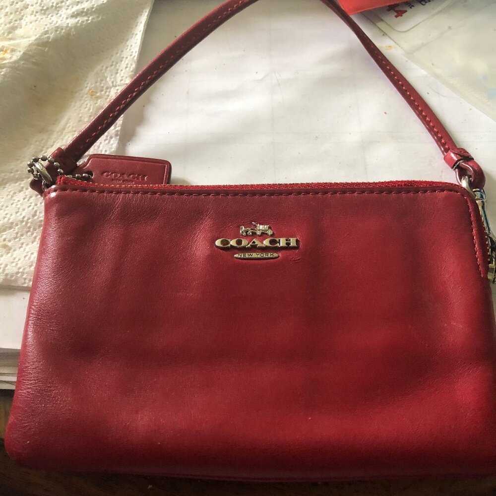 Coach Red Leather Wristlet Clutch